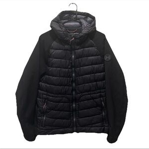 EUC Hawke & Co. Lightweight Hybrid Puffer/Performance Hooded Jacket Black Sz XL
